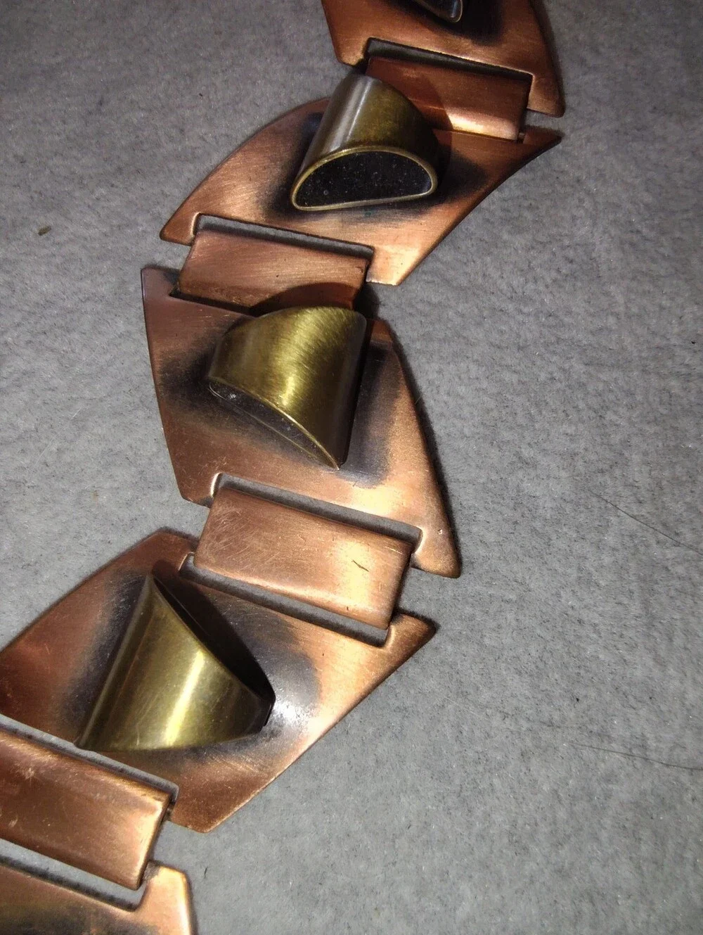 1950s Renior Style Copper Link Bracelet with Brass Accents, Unisex